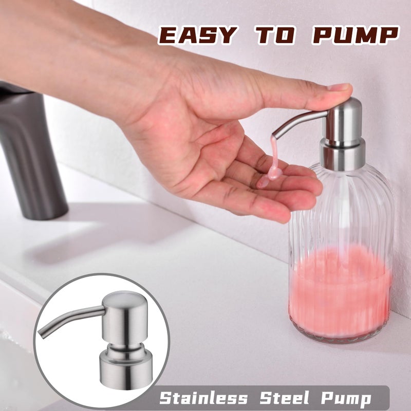 Leetcp Glass Soap Dispensers for Kitchen and Bathroom, 16oz Heavey Glass Bottle, Stainless Steel Brushed Nickel Pump,Clear Farmhouse Bathroom Soap Dispenser - Image 3